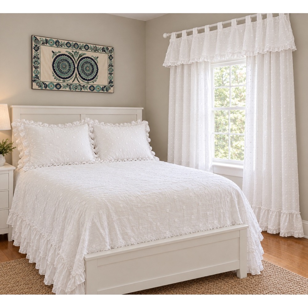 Soft Surroundings 9pc Bedding Set Full White Swiss Dot Ruffle Cottagecore Whimsy